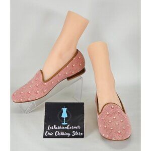 Zalo Women's Pink Flower Print Slip-On Loafers With Brown Leather Trim Sz 8 191